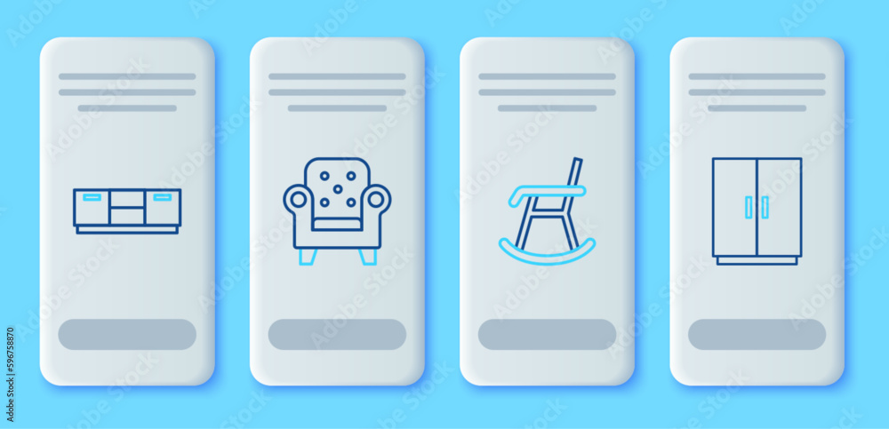 Set line Armchair, Furniture nightstand and Wardrobe icon. Vector Set line Armchair, Furniture nightstand and Wardrobe icon. Vector