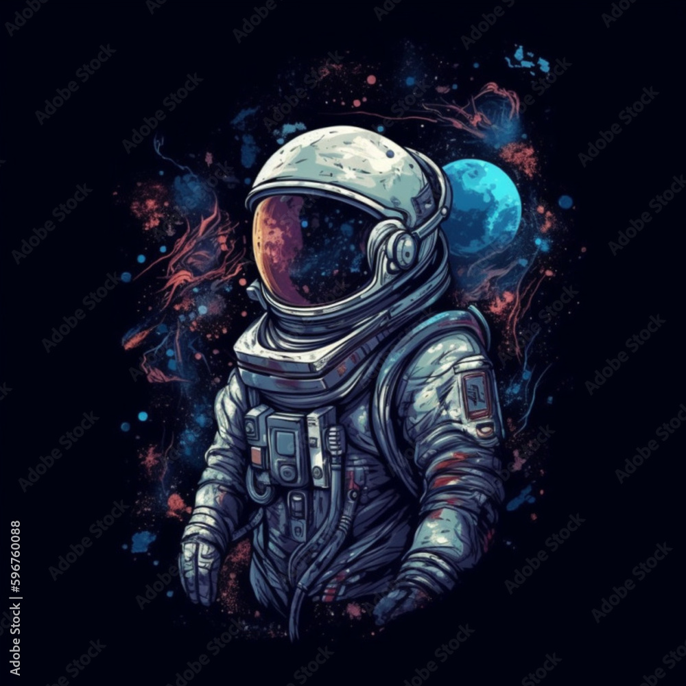 abstract astronaut in spacesuit with colorful pixels in the background