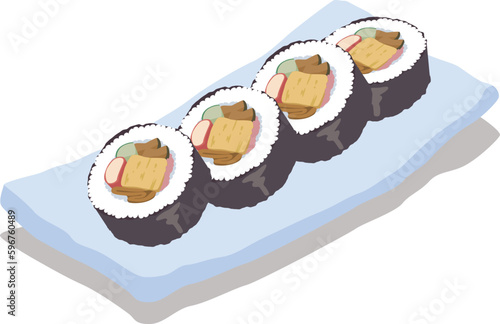 お皿に乗った太巻きのベクターイラスト素材