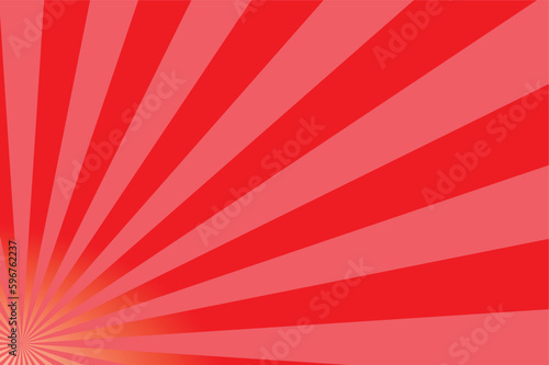 Retro red sunburst ray from corner in vintage style. Abstract comic book background