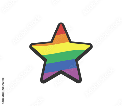 Star shape icon with Rainbow flag symbol. Pride month icon.