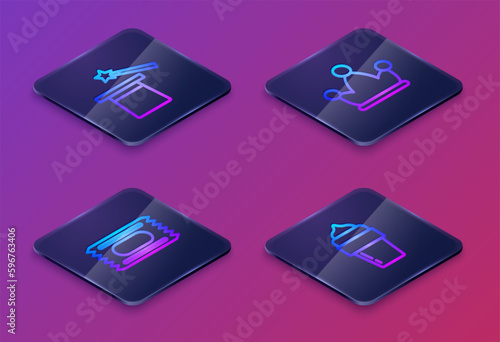 Wallpaper Mural Set Isometric line Magic hat and wand, Circus ticket, Jester with bells and Ice cream. Blue square button. Vector Torontodigital.ca