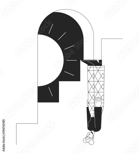 Feeling trapped with no way out bw concept vector spot illustration. Girl with depression on stairs 2D cartoon flat line monochromatic character for web app UI design. Editable outline hero image