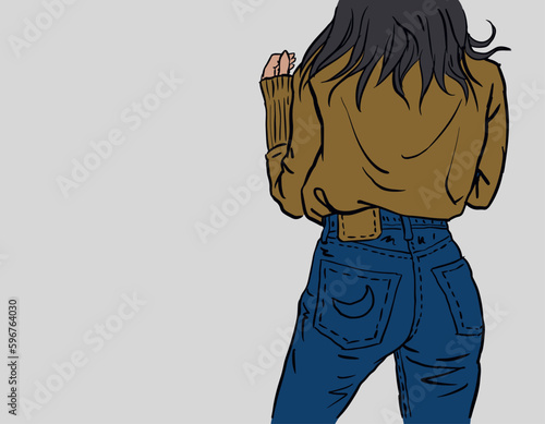 rear view of a person vector for card decoration illustration