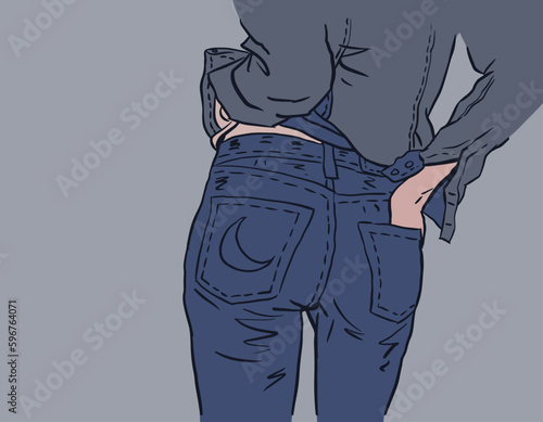 back side of person in a blue jeans vector for card decoration illustration