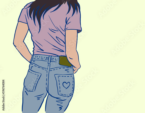 rear of person in jeans posing vector for card illustration decoration
