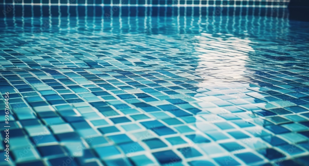 Schöne blaues Mosaikfliesen in einem Schwimmbecken mit Sonnenlichtreflexion, Generative AI