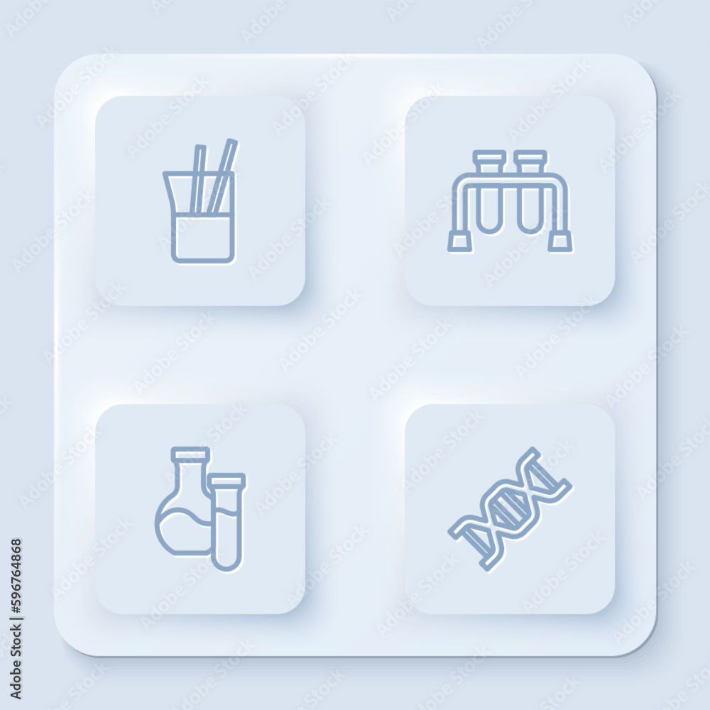 Set line Laboratory glassware, Test tube, and DNA symbol. White square button. Vector Set line Laboratory glassware, Test tube, and DNA symbol. White square button. Vector
