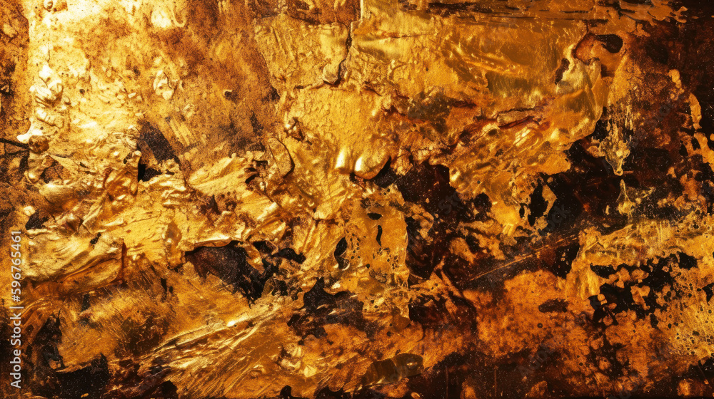 Ruined and scratched gold plate, in its rough state. Ideal for textures and backgrounds. Illustration, Ai generative