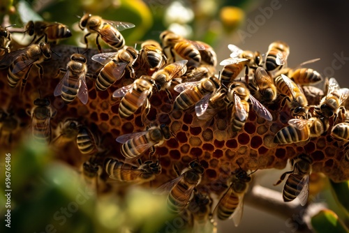AI Generative. "Unleash the Power of the Hive: Witness the Unmatched Dedication of Busy Bees!"