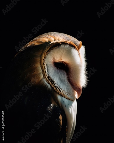 Whispering Wings - A Mesmerizing Close-Up of a Barn Owl. Generative AI