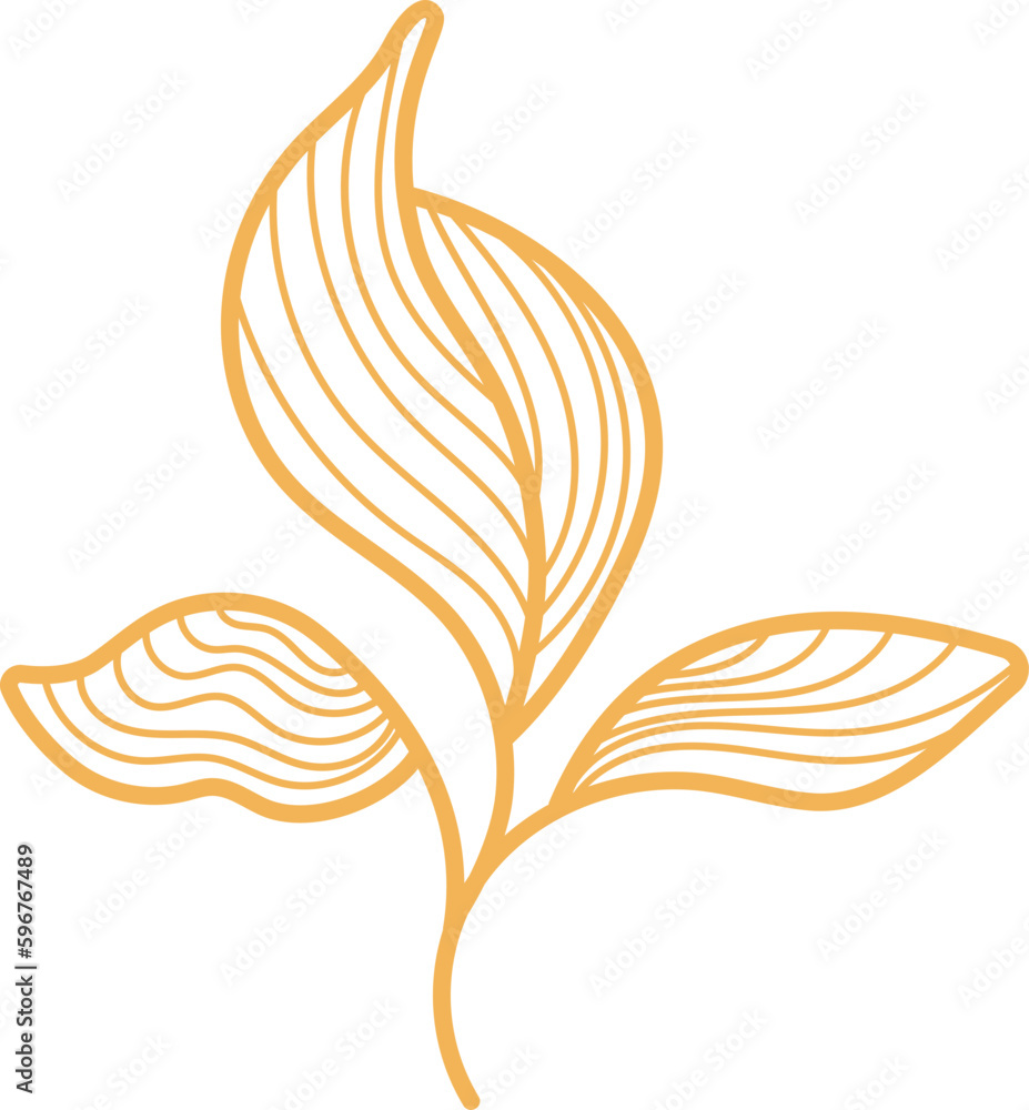Obraz premium Golden leaves, vector line. Art deco. Vintage simple illustration, nature symbol
