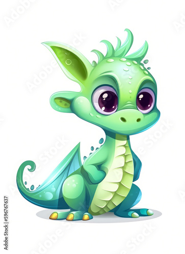 A cute little cartoon green dragon. Vector icon  on a white background. The symbol of 2024. New Year  Christmas  holiday. Generative AI