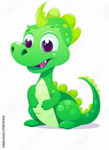 A cute little cartoon green dragon. Vector icon, on a white background. The symbol of 2024. New Year, Christmas, holiday. Generative AI