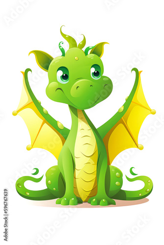 A cute little cartoon green dragon. Vector icon, on a white background. The symbol of 2024. New Year, Christmas, holiday. Generative AI