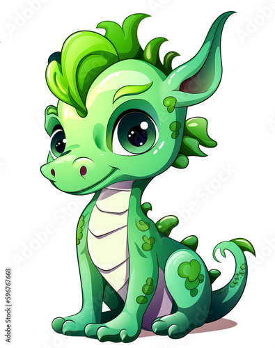A cute little cartoon green dragon.Cute little cartoon green dragon. Vector icon without background. The symbol of 2024. New Year, Christmas, holiday. Generative AI