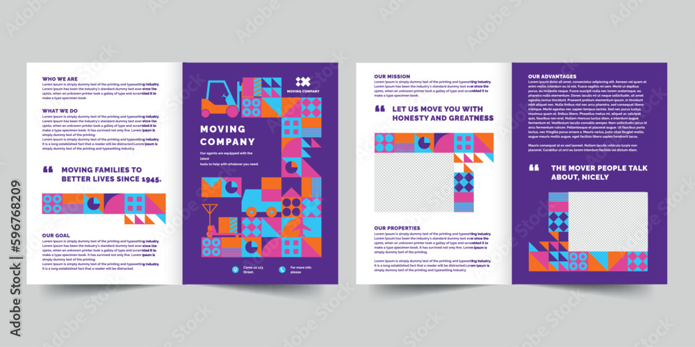 Moving Company bifold brochure template. A clean, modern, and high-quality design bifold brochure vector design. Editable and customize template brochure