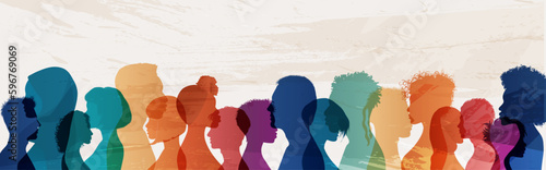 Silhouette profile face group of men and women of diverse culture. People diversity. Racial equality anti-racism concept. Social inclusion.Gender equality.Multicultural society. Community
