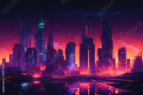 Cyberpunk Cityscape: 3D Neon Nightscapes Illuminate Futuristic Urban Landscape: Generative AI