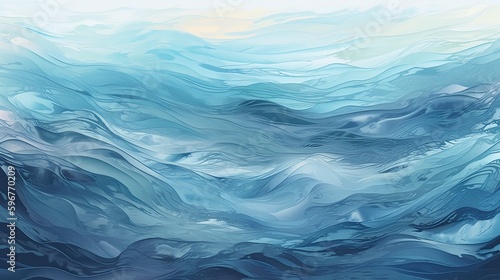 Vibrant Blue Wavy Ocean Surface: Digital Artwork Watercolor Painting Abstract Background. Generative AI
