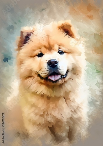 Abstract cute chow-chow dog painting, earthy colors, pastel painting style, AI generated