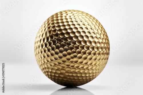3D illustration of isolated golden golf ball on white background. Generative AI