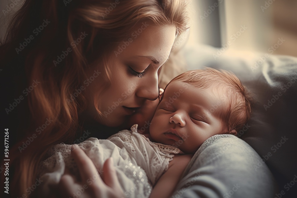 Mother hugging her newborn baby , loving, joyful, AI generated Mother hugging her newborn baby , loving, joyful, AI generated