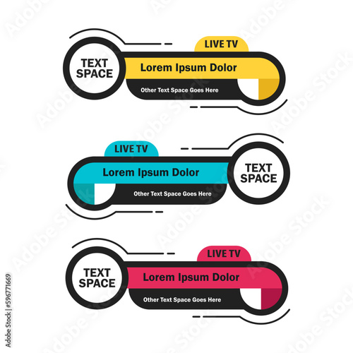 Set of three modern lower third banner template. Vector