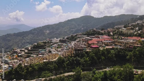 4k, Aerial view of New Tehri, Uttarakhand, a beautifully planned city of India. New Tehri, A modern town and the headquarter of the Tehri-Garhwal district situated at the top of the mountain. photo