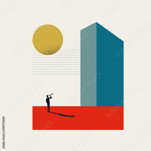 Vector illustration of Businessman standing in front of corporate building, Career ambition, opportunities for success