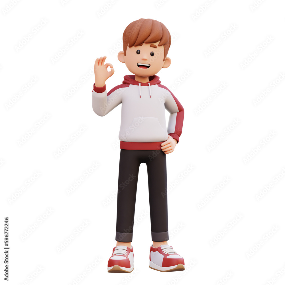 3d male character give ok sign