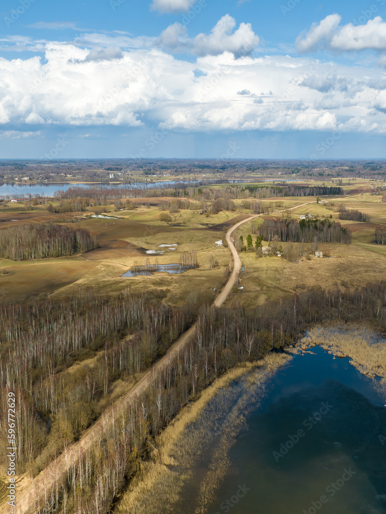 Spring landscapes in Latvia, in the countryside of Latgale near Siver lake