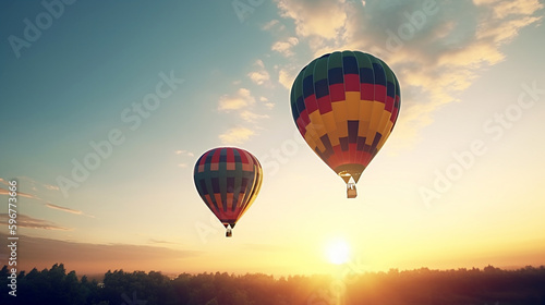 hot air balloon at sunset © Paulius