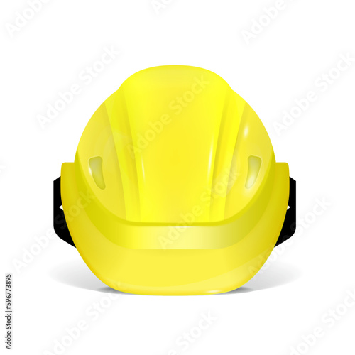 Yellow protective helmet. Polygonal construction helmet in 3D. Front view. Vector illustration.