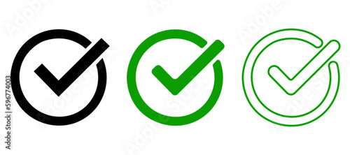 Black and green check mark icon set isolated vector elements on white background. Check the approved symbol. eps10
