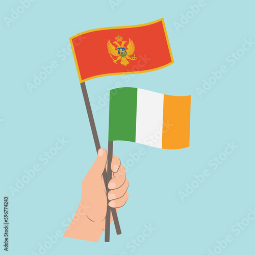 Flags of Montenegro and Ireland, Hand Holding flags