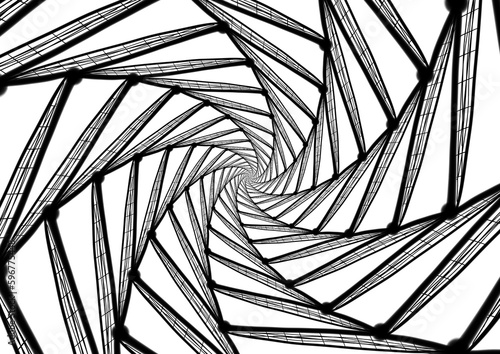 Black hole, black line structure spinning from the center out on white background, replete pattern, designed for fabric printing and art 
