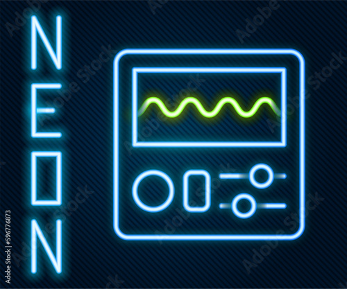 Glowing neon line Drum machine icon isolated on black background. Musical equipment. Colorful outline concept. Vector