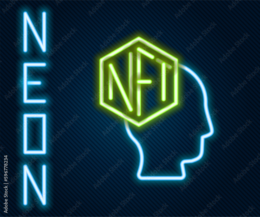 Glowing neon line NFT Digital crypto art icon isolated on black background. Non fungible token. Colorful outline concept. Vector Glowing neon line NFT Digital crypto art icon isolated on black background. Non fungible token. Colorful outline concept. Vector