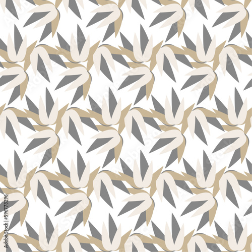 Seamless pattern with leaves in nude colors. Geometric floral retro style.