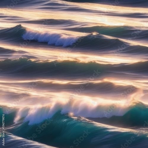 Shining Water with Waves at Sunset, Seamless Pattern [Generative AI]