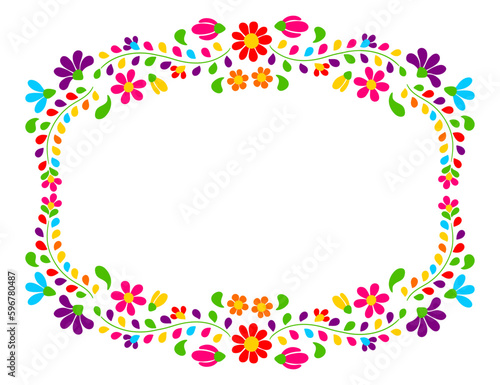 Mexican floral embroidery frame. Traditional ornament of flowers and leaves.