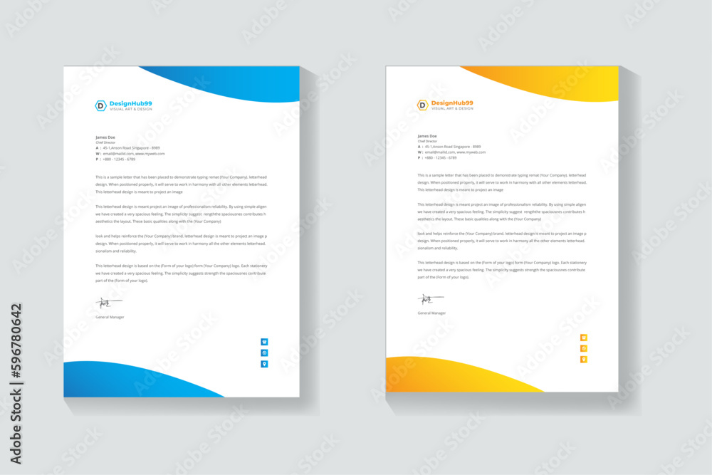 corporate modern letterhead design template with yellow color. creative modern letter head design template for your project. letterhead, letter head, Business letterhead design. 