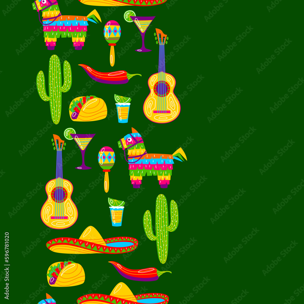 Naklejka premium Cinco de Mayo seamless pattern. Mexican holiday items.