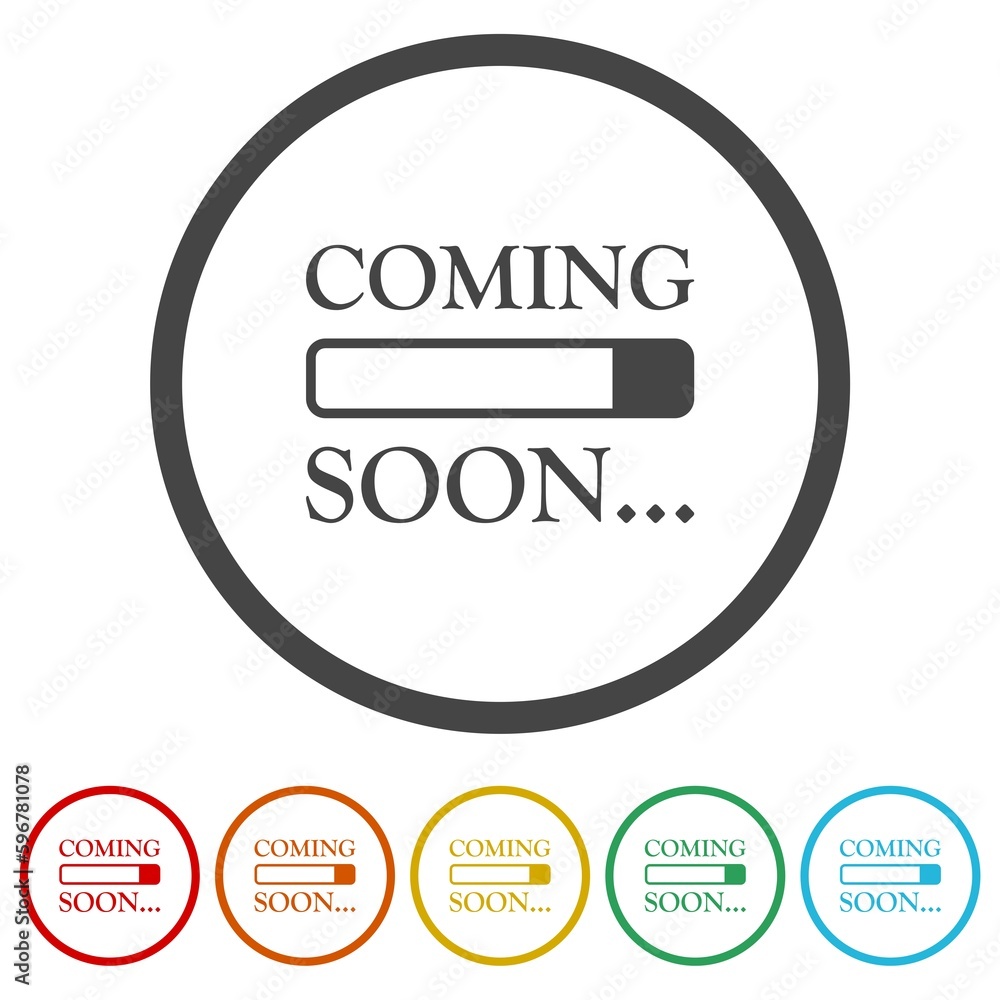 Coming soon loading icon. Set icons in color circle buttons Coming soon loading icon. Set icons in color circle buttons
