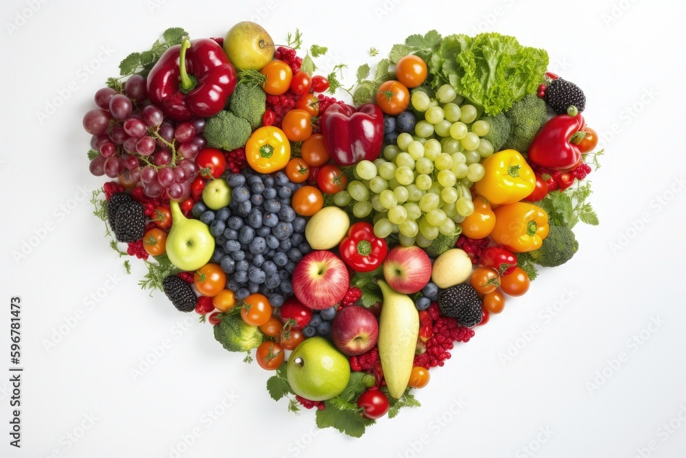 Illustration of heart formed by vegetables, healthy eating concept, white background. Generative AI Illustration of heart formed by vegetables, healthy eating concept, white background. Generative AI