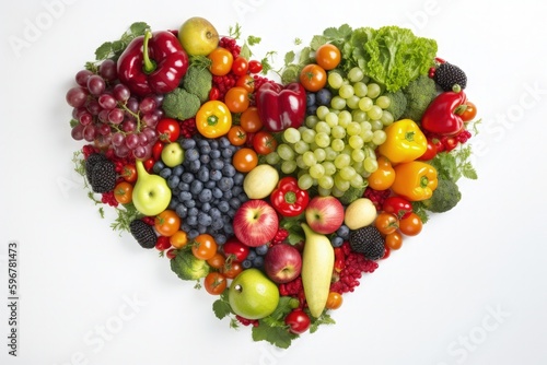 Illustration of heart formed by vegetables  healthy eating concept  white background. Generative AI