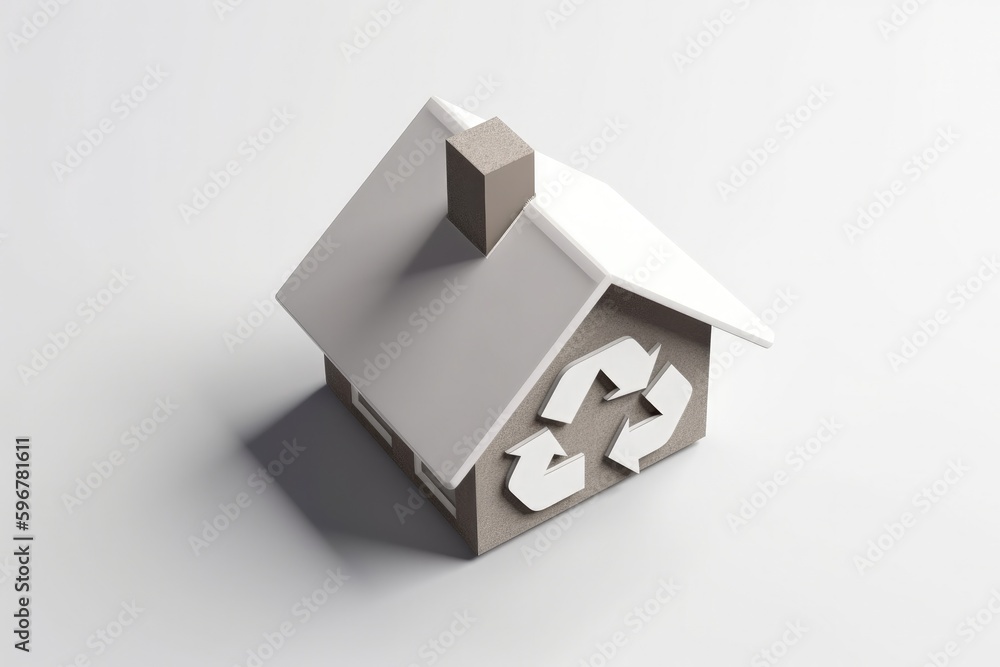 Obraz premium House illustration with recycling symbol, environmental preservation concept, white background. Generative AI