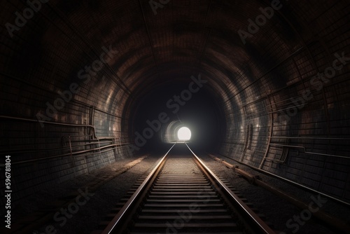 Tunnel and train tracks illustration. Generative AI