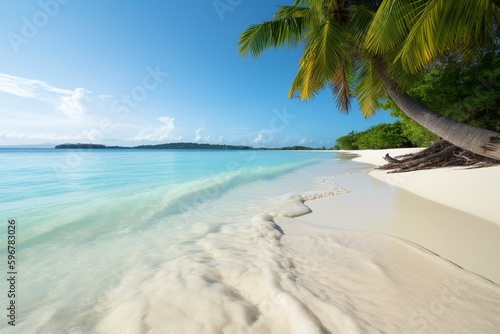 Tropical beach with palm tree summer destination © Maximilien